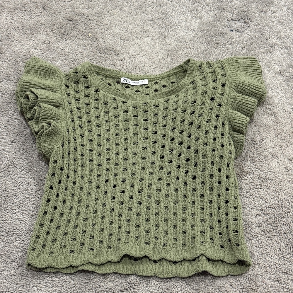 Zara Green Chenille Knit Top